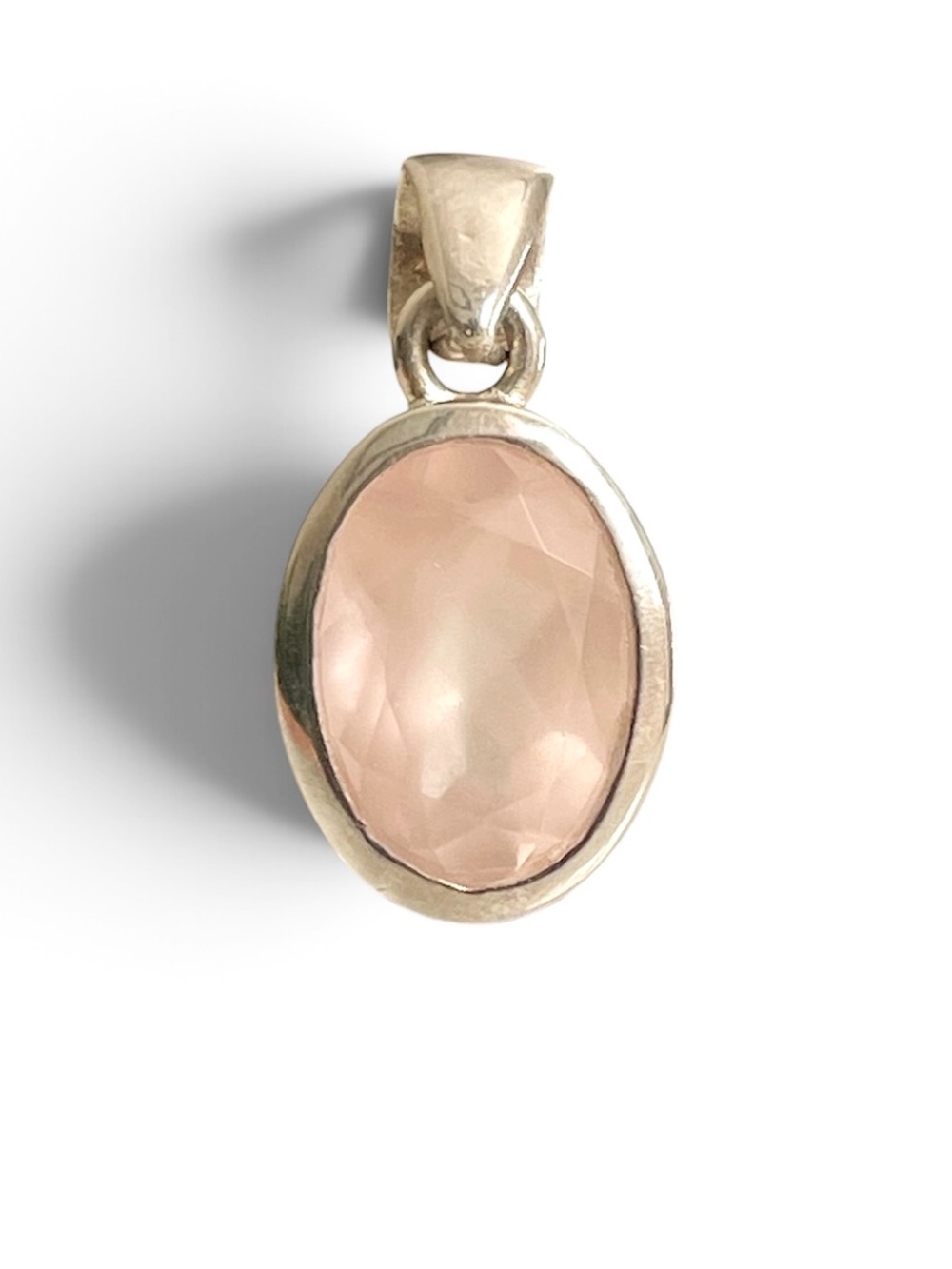 925 Sterling Silver Rose Quartz faceted Oval Pendant (15*12mm)
